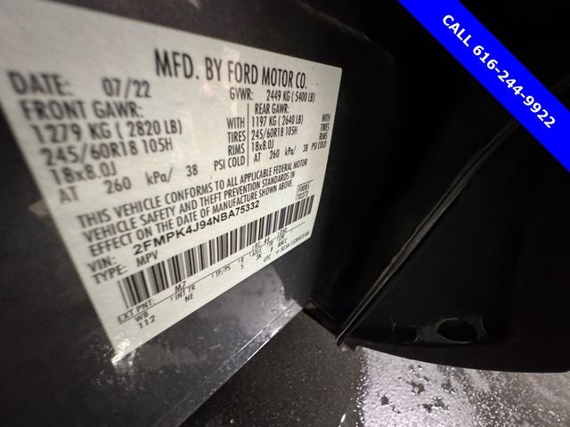 2022 Ford Edge SEL 2.0 Liter EcoBoost Turbocharged Leather Seating