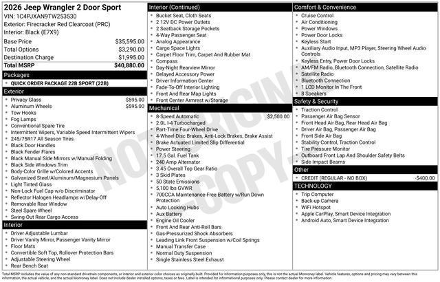 2026 Jeep Wrangler WRANGLER 2-DOOR SPORT