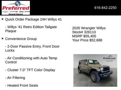 2026 Jeep Wrangler WRANGLER 4-DOOR WILLYS '41
