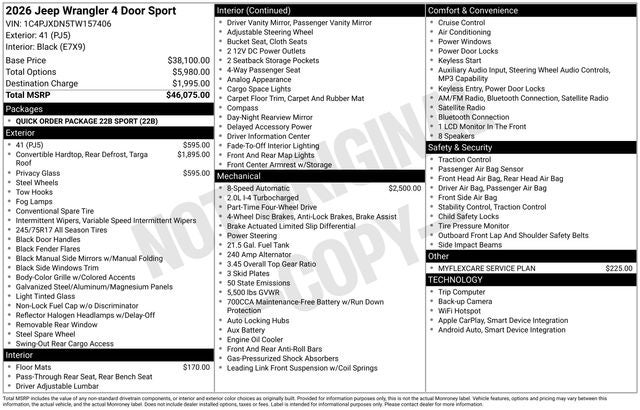 2026 Jeep Wrangler WRANGLER 4-DOOR SPORT