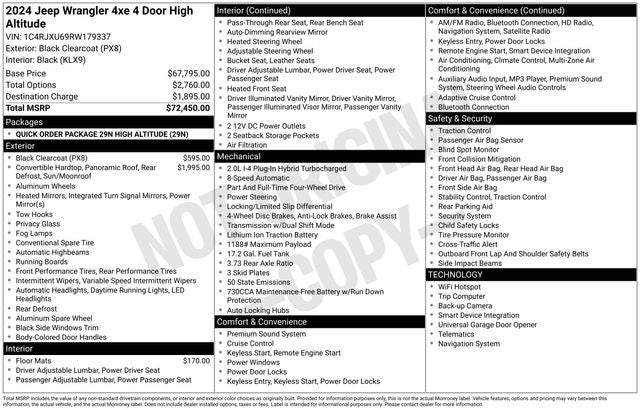 2024 Jeep Wrangler High Altitude 4xe 2.0 Liter I4 4D 4WD Automatic