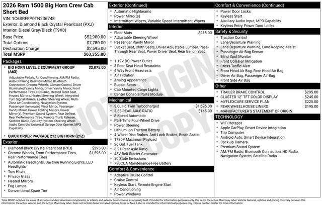 2026 RAM Ram 1500 RAM 1500 BIG HORN CREW CAB 4X4 5'7' BOX