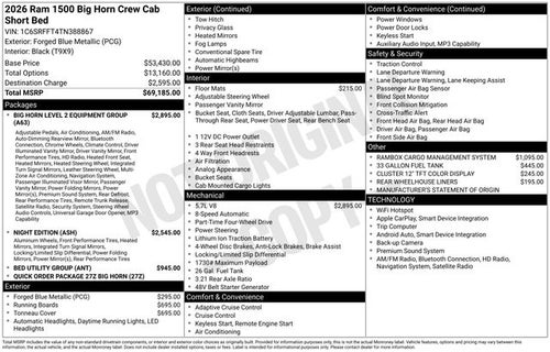 2026 RAM 1500 Big Horn/Lone Star