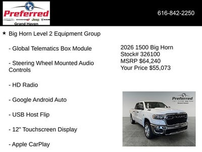2026 RAM Ram 1500 RAM 1500 BIG HORN CREW CAB 4X4 5'7' BOX