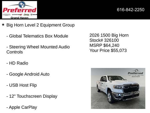 2026 RAM Ram 1500 RAM 1500 BIG HORN CREW CAB 4X4 5'7' BOX
