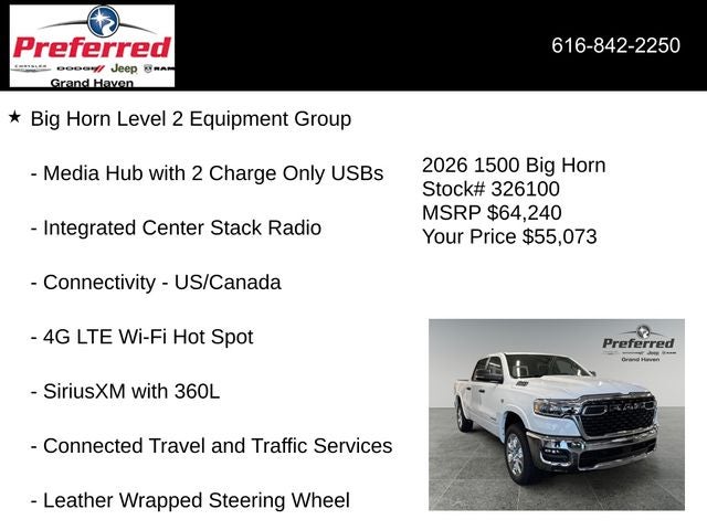 2026 RAM Ram 1500 RAM 1500 BIG HORN CREW CAB 4X4 5'7' BOX