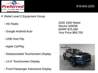 2026 RAM Ram 1500 RAM 1500 REBEL CREW CAB 4X4 5'7' BOX