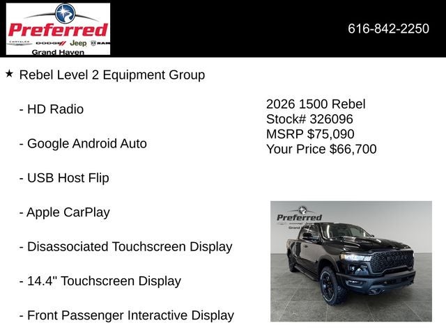 2026 RAM Ram 1500 RAM 1500 REBEL CREW CAB 4X4 5'7' BOX