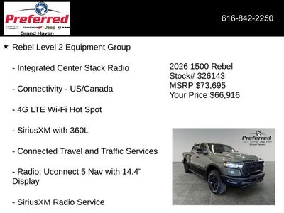 2026 RAM Ram 1500 RAM 1500 REBEL CREW CAB 4X4 5'7' BOX