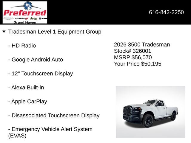 2026 RAM Ram 3500 RAM 3500 TRADESMAN REGULAR CAB 4X4 8' BOX