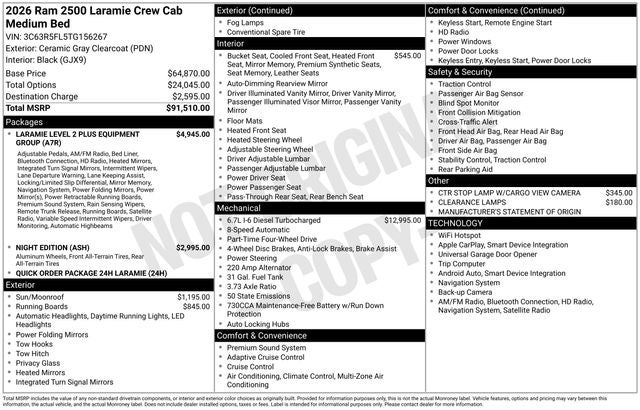 2026 RAM Ram 2500 RAM 2500 LARAMIE CREW CAB 4X4 6'4' BOX