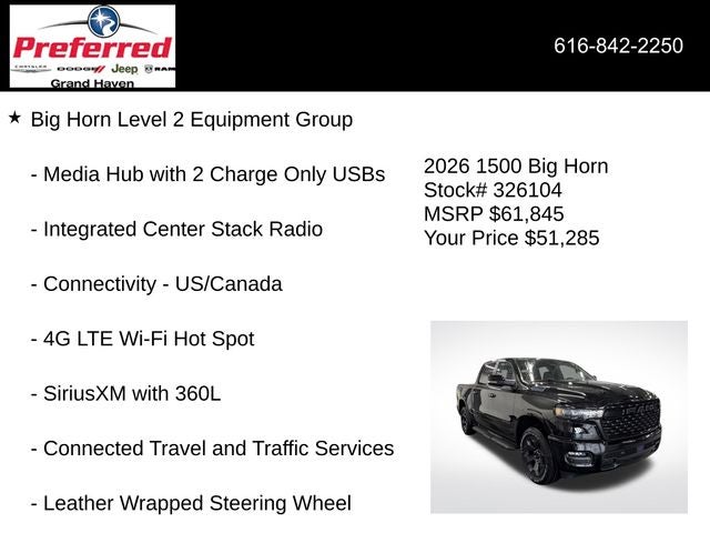 2026 RAM Ram 1500 RAM 1500 BIG HORN CREW CAB 4X4 5'7' BOX